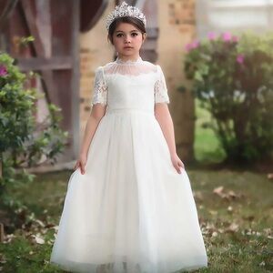 Elegant White Lace Flower Girl Dress